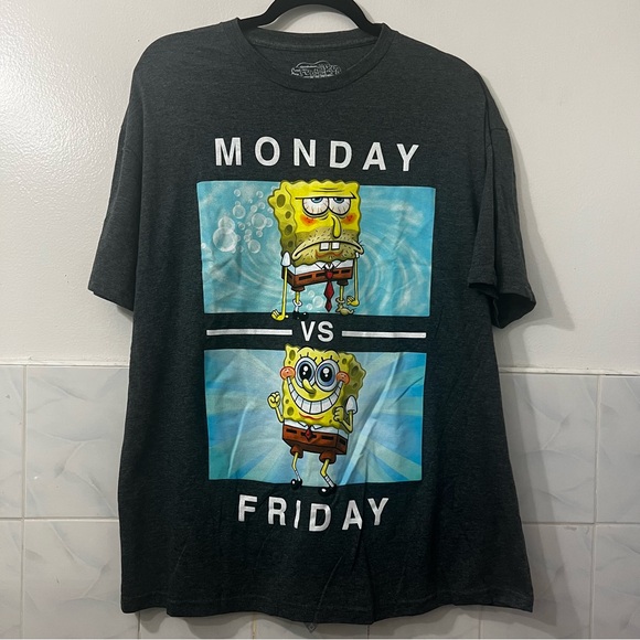 Spongebob Squarepants Gray XL T-Shirt Licensed Funny Humor Cartoon Kidcore - Picture 1 of 7